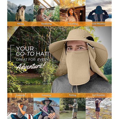 50+ Sun Protection Cap Wide Brim Fishing Hat with Face & Neck Flap