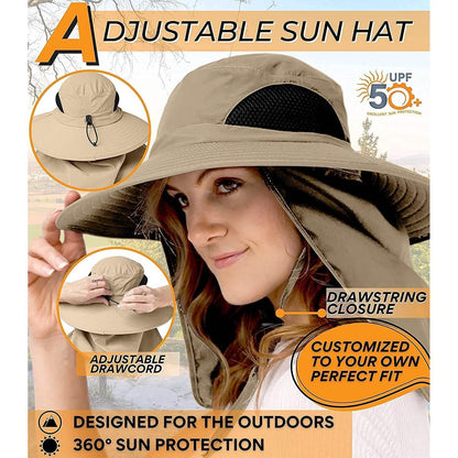 50+ Sun Protection Cap Wide Brim Fishing Hat with Face & Neck Flap