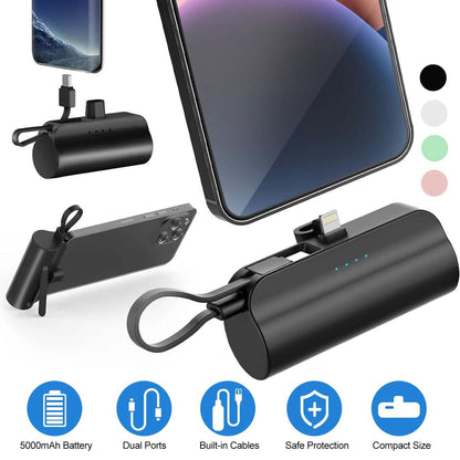 5000mAh Portable Phone Charger Built-in Type C Cable Dual Output