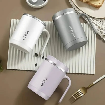 500ml Water Cup with Cover Sealing Silicone Ring Double-layer Leak-proof Drink Water Handle Stainless Coffee Insulated Cup