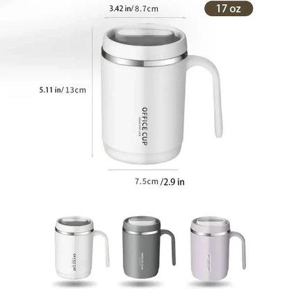 500ml Water Cup with Cover Sealing Silicone Ring Double-layer Leak-proof Drink Water Handle Stainless Coffee Insulated Cup
