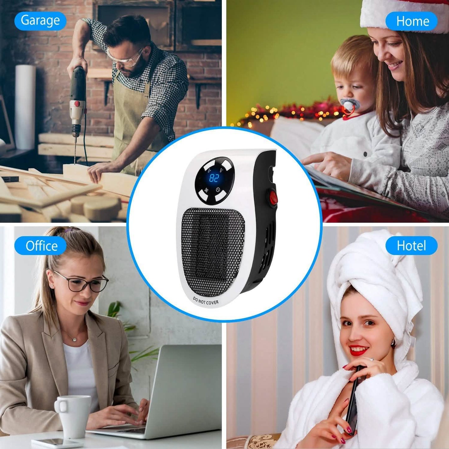 500W Portable Heater Fan Wall Outlet with Remote Control