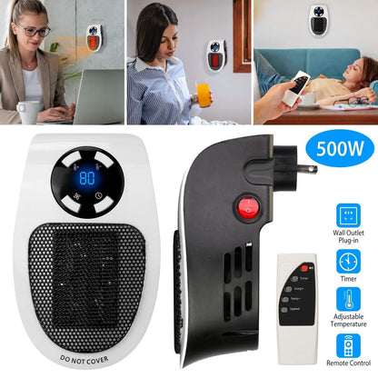 500W Portable Heater Fan Wall Outlet with Remote Control