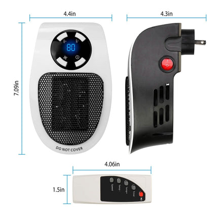 500W Portable Heater Fan Wall Outlet with Remote Control
