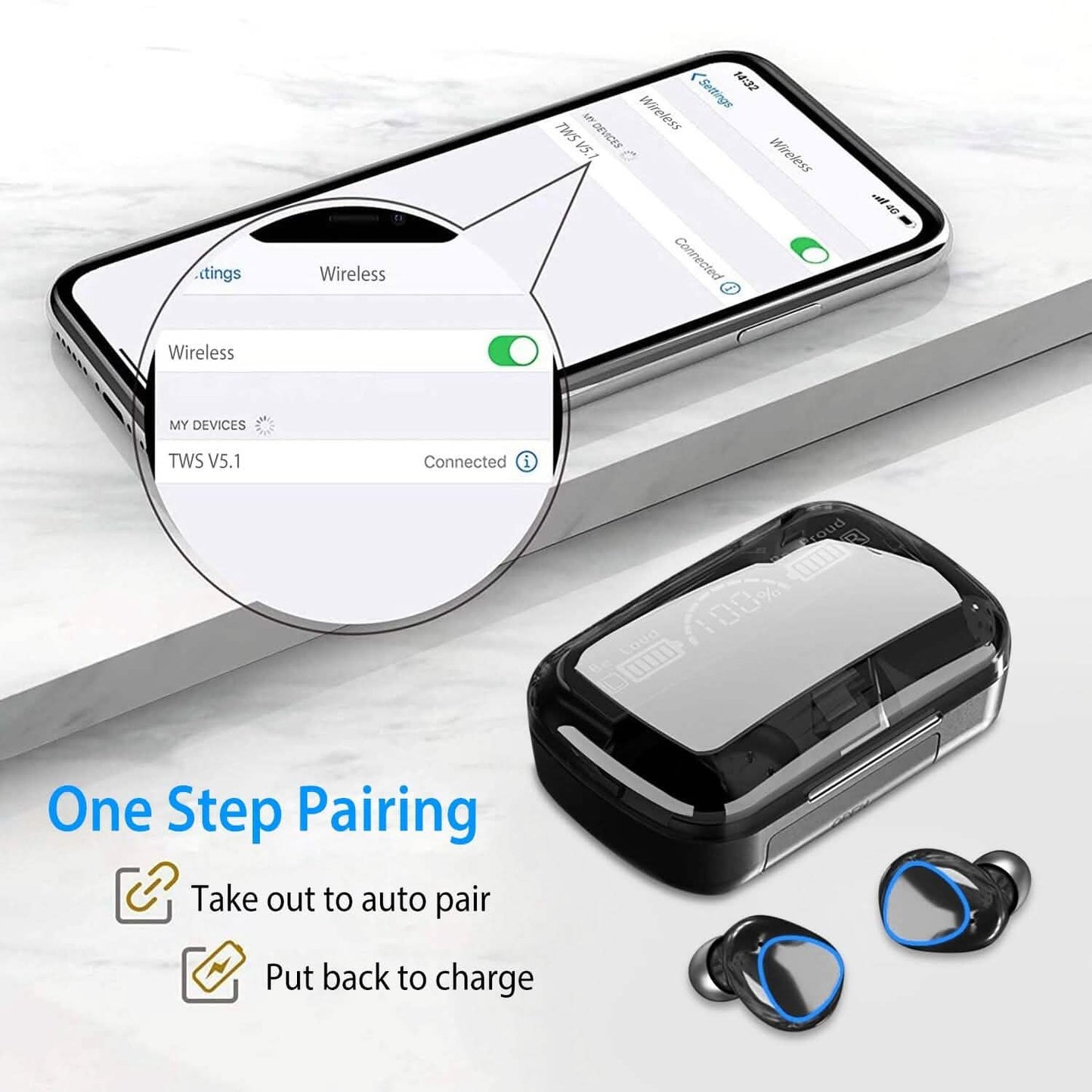 5.1 TWS Wireless Earbuds Touch Control Headphone