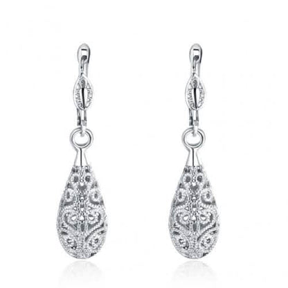 18K Gold Laser Cut Filigree Drop Earrings - Assorted Colors