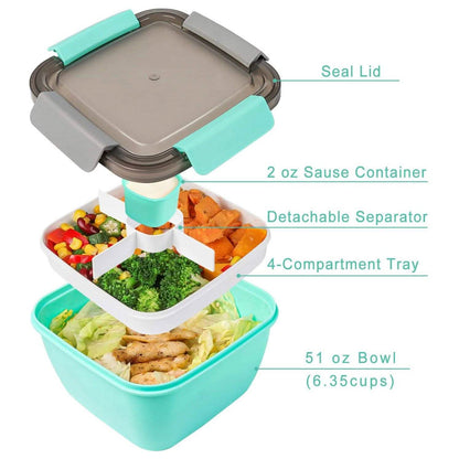 51oz Salad Bowl with Removable 3-Compartment Bento-Style Tray