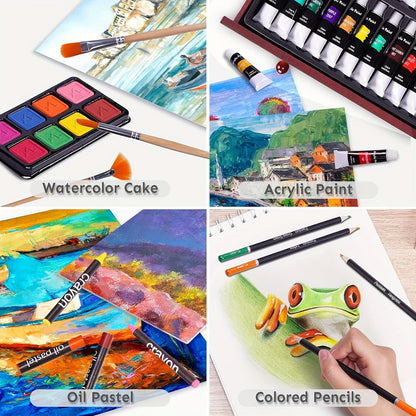 175-Piece Deluxe Art Set – Crayons, Colored Pencils & Acrylic Paints in Wooden Case