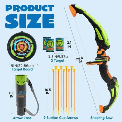 LED Bow & Arrow Toy Set for Kids Light-Up Archery Play Kit with Suction Cup Arrows (Blue/Green)