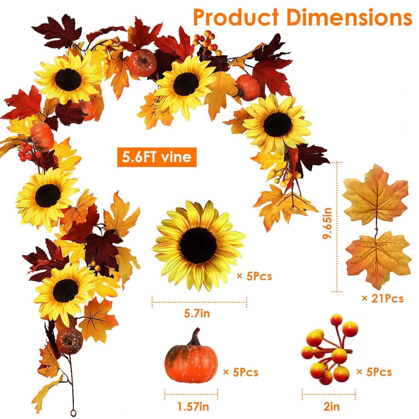 5.6ft Artificial Maple Leaf Garland Hanging Plant Vine