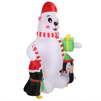 5.9Ft Christmas Inflatable Polar Bear and Penguin Blow Up Yard Outdoor Decoration with LED