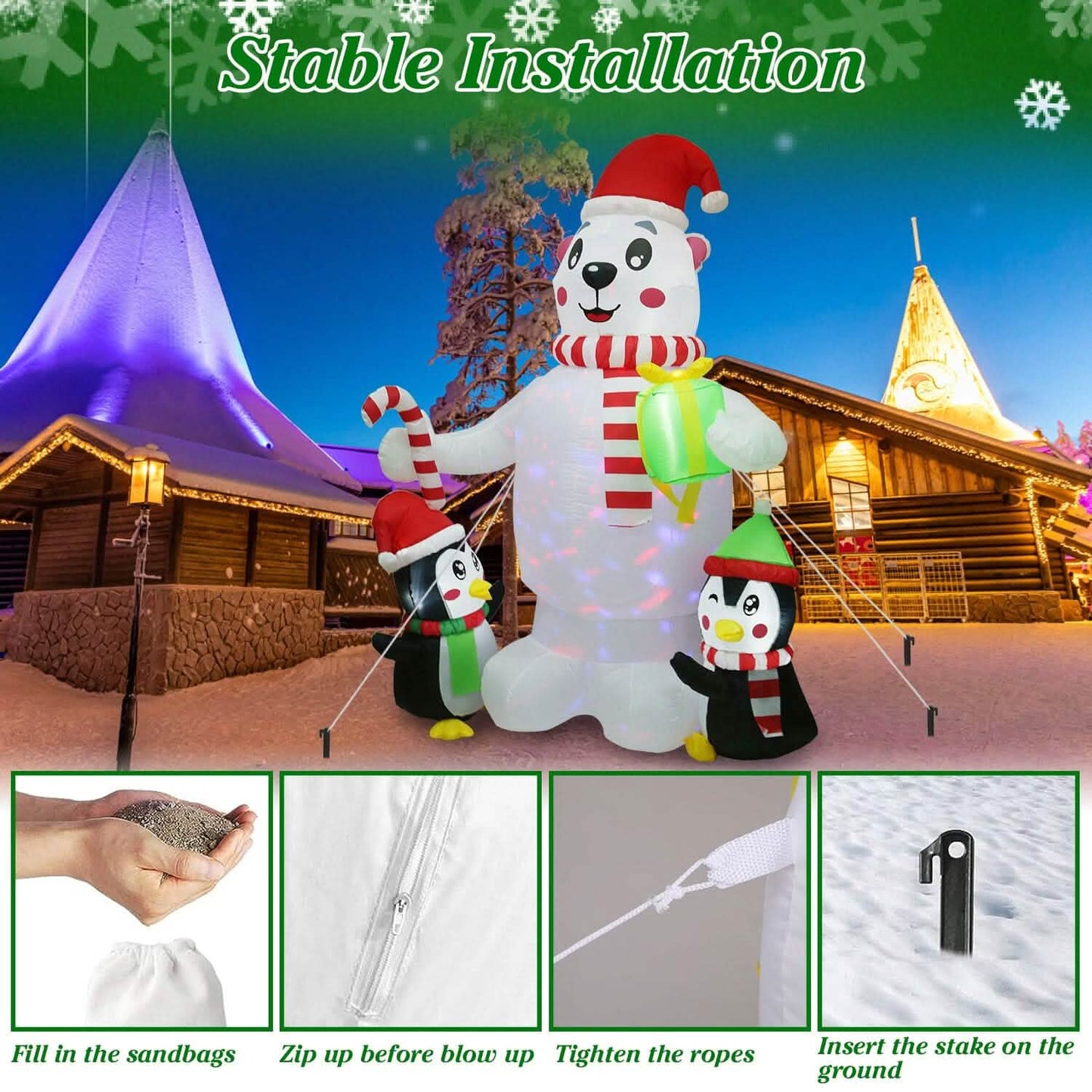 5.9Ft Christmas Inflatable Polar Bear and Penguin Blow Up Yard Outdoor Decoration with LED