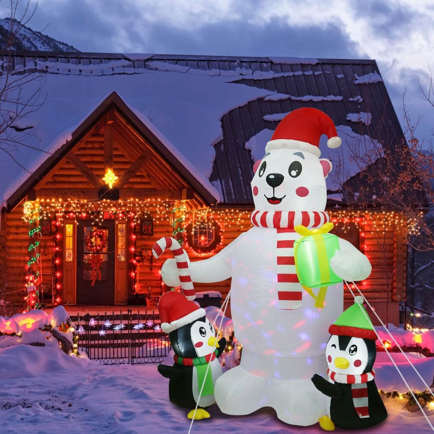 5.9Ft Christmas Inflatable Polar Bear and Penguin Blow Up Yard Outdoor Decoration with LED