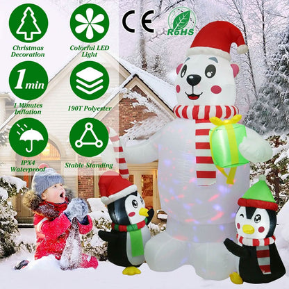 5.9Ft Christmas Inflatable Polar Bear and Penguin Blow Up Yard Outdoor Decoration with LED