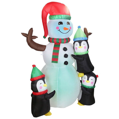 5.9Ft Snowman and Penguin Blow Up Yard Decoration with LED Light Built-in Air Blower