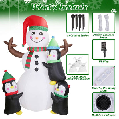 5.9Ft Snowman and Penguin Blow Up Yard Decoration with LED Light Built-in Air Blower