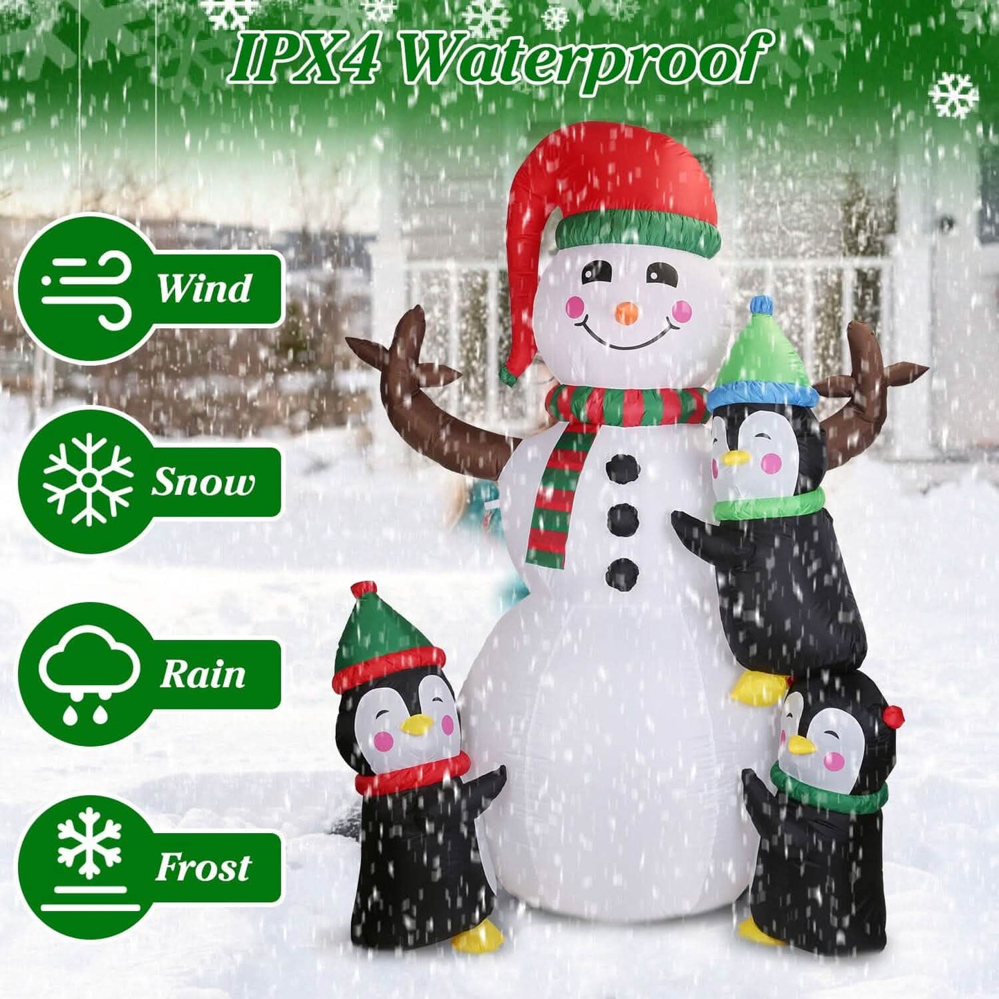 5.9Ft Snowman and Penguin Blow Up Yard Decoration with LED Light Built-in Air Blower