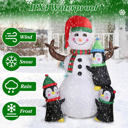 5.9Ft Snowman and Penguin Blow Up Yard Decoration with LED Light Built-in Air Blower