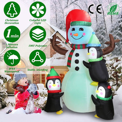5.9Ft Snowman and Penguin Blow Up Yard Decoration with LED Light Built-in Air Blower