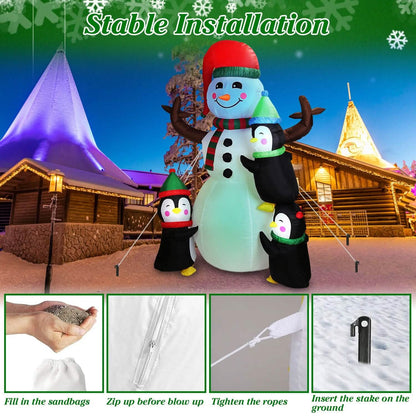 5.9Ft Snowman and Penguin Blow Up Yard Decoration with LED Light Built-in Air Blower