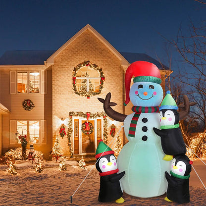 5.9Ft Snowman and Penguin Blow Up Yard Decoration with LED Light Built-in Air Blower