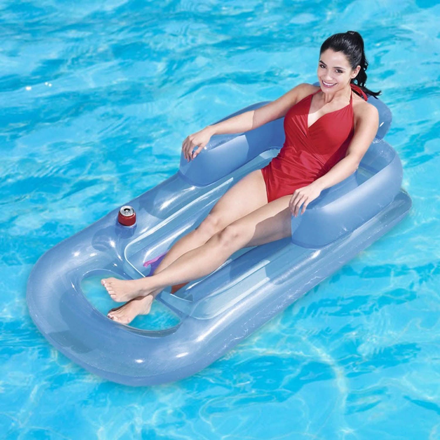 59in Inflatable Pool Float Raft with Headrest Armrest Cupholder