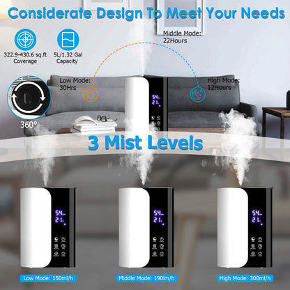 5L Gal Humidifier Top Fill Cool Mist with Essential Oils Diffuser Filter