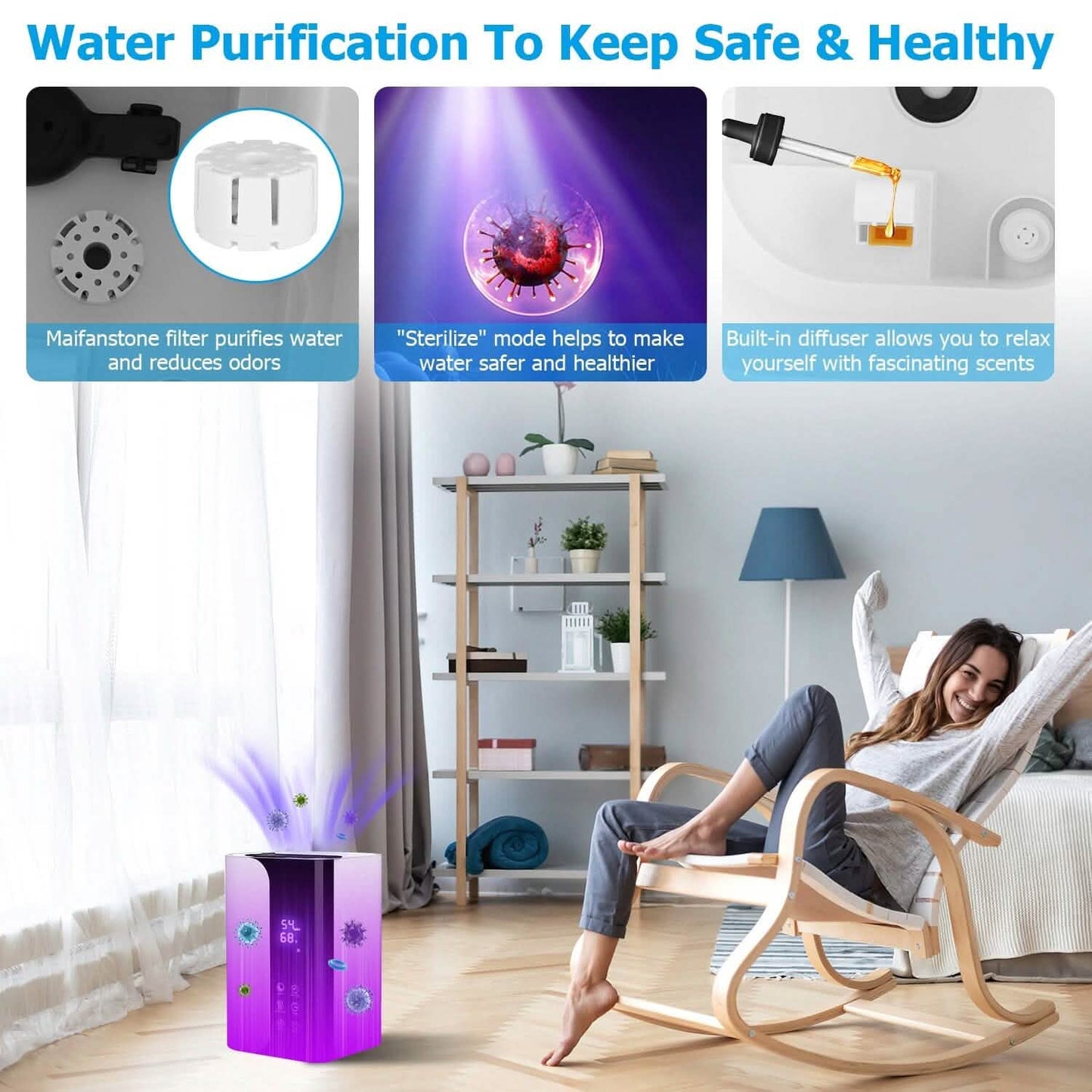 5L Gal Humidifier Top Fill Cool Mist with Essential Oils Diffuser Filter