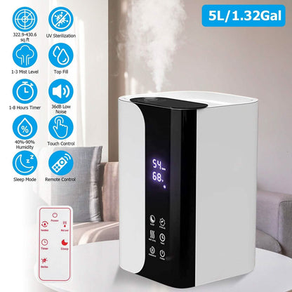 5L Gal Humidifier Top Fill Cool Mist with Essential Oils Diffuser Filter