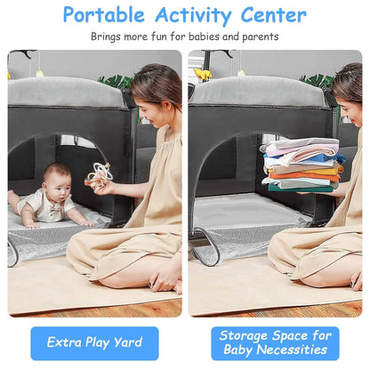 6-in-1 Foldable Baby Crib with Activity Center Diaper Changing Table