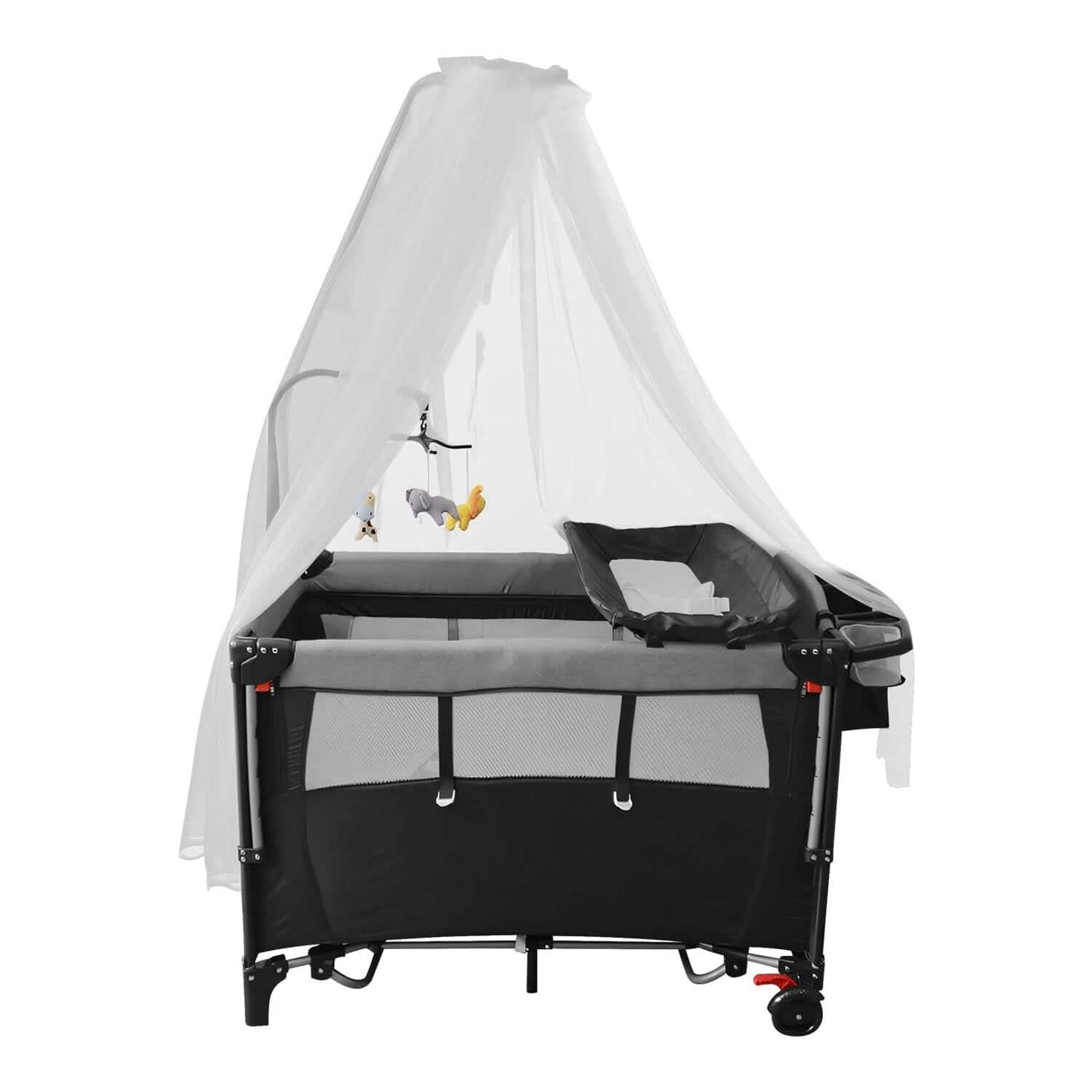 6-in-1 Foldable Baby Crib with Activity Center Diaper Changing Table