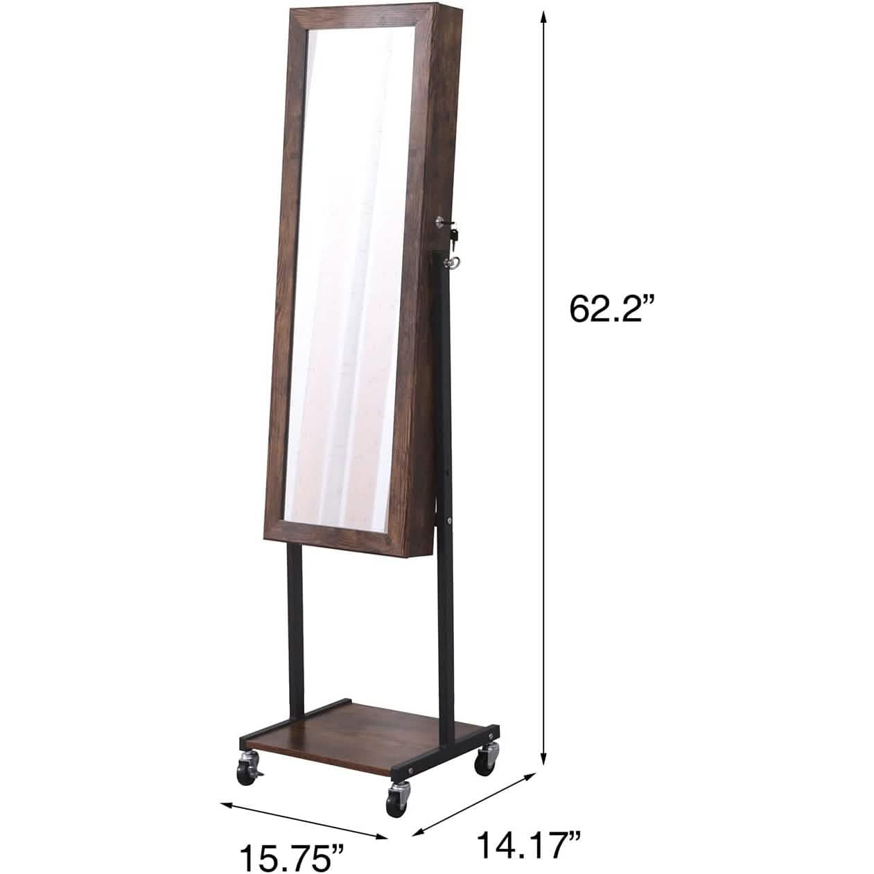 6 LEDs Mirror Jewelry Cabinet Armoire with Wheels