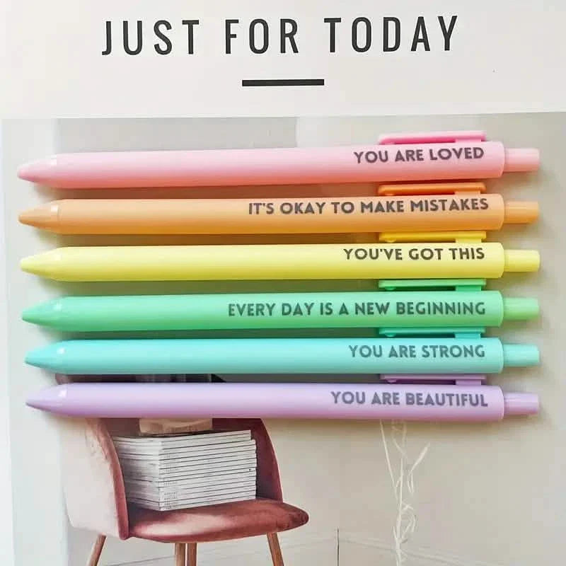 6-Pack: Motivational Rollerball Pens - Positive Message Writing Pens for Journaling