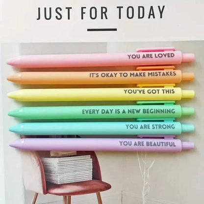 6-Pack: Motivational Rollerball Pens - Positive Message Writing Pens for Journaling