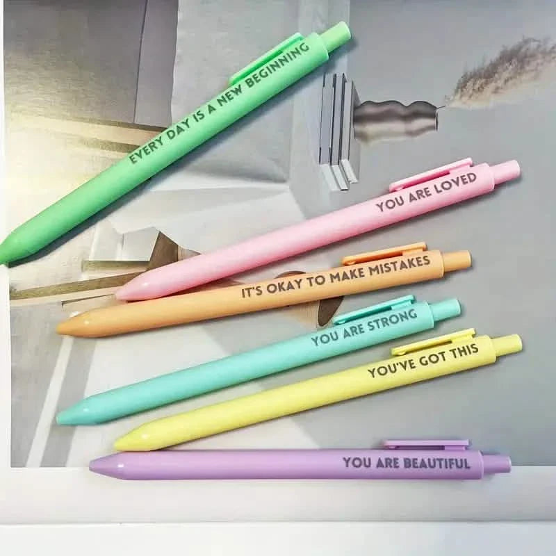 6-Pack: Motivational Rollerball Pens - Positive Message Writing Pens for Journaling