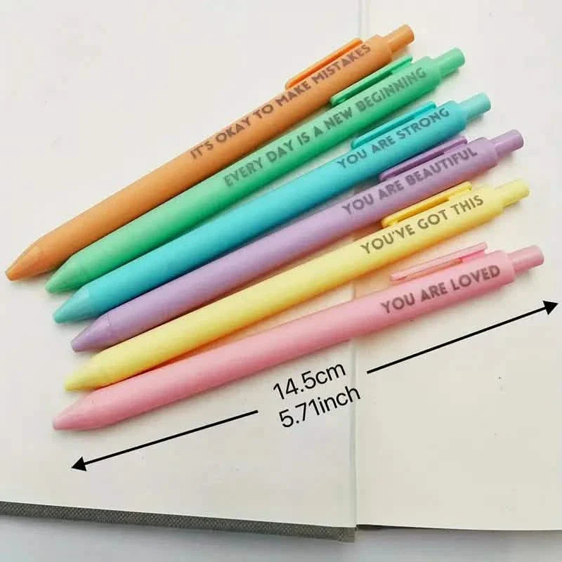 6-Pack: Motivational Rollerball Pens - Positive Message Writing Pens for Journaling