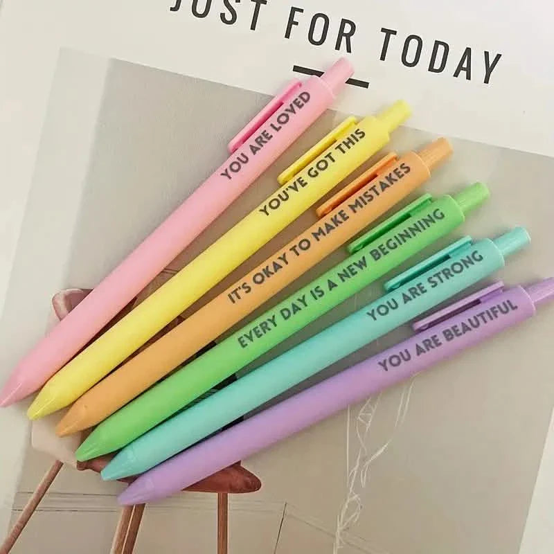 6-Pack: Motivational Rollerball Pens - Positive Message Writing Pens for Journaling