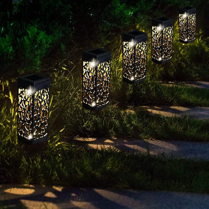 6-Pack: Outdoor Solar Light Powered Garden Pathway Lights Waterproof Hollow with Ground Spike
