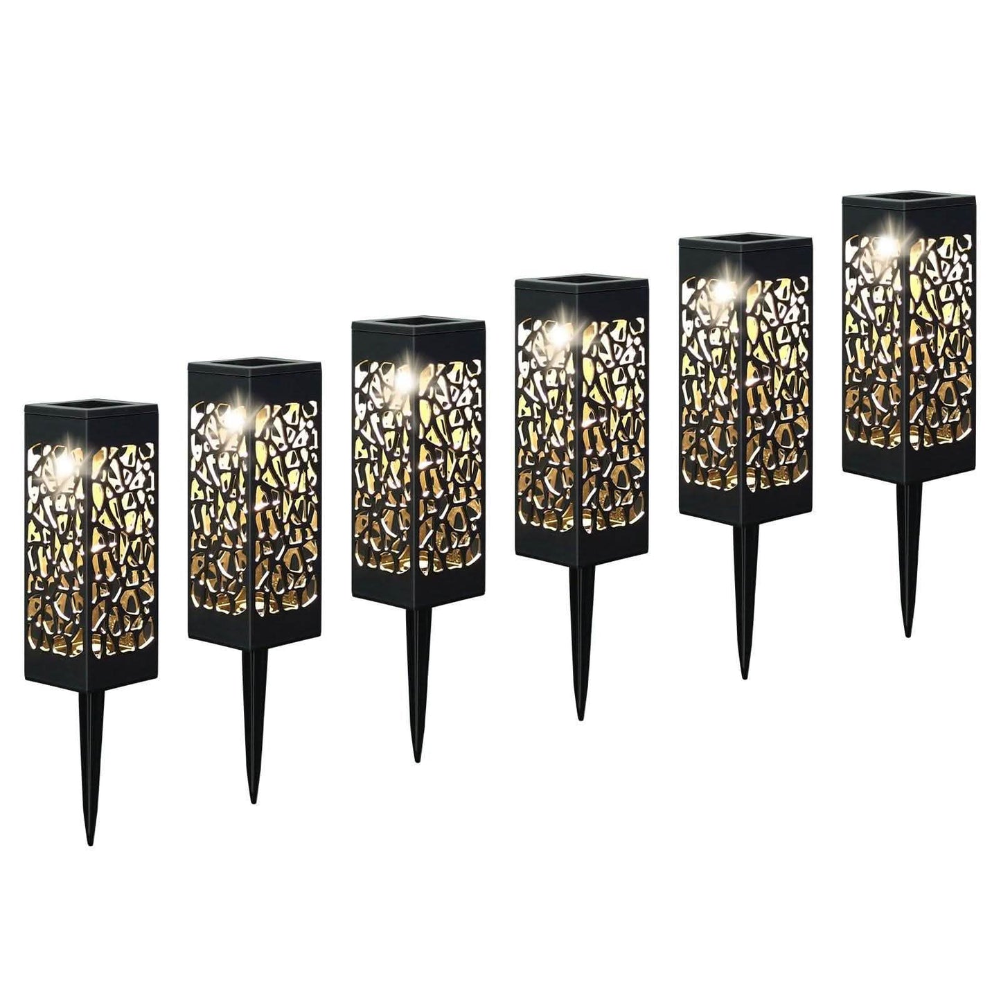 6-Pack: Outdoor Solar Light Powered Garden Pathway Lights Waterproof Hollow with Ground Spike
