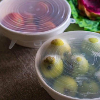 6-Pack: Reusable Silicone Stretch Container Lids Covers for Food Storage - Fit Most Containers