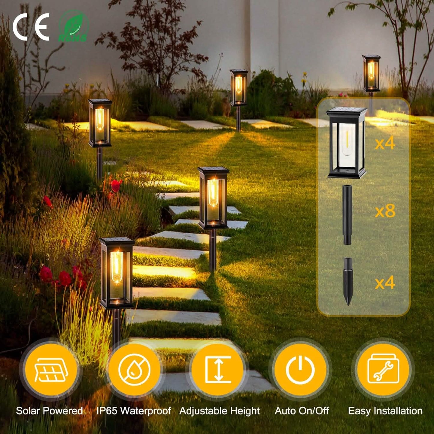 6-Pack: Solar Powered Stake Light IP65 Waterproof Auto On Off
