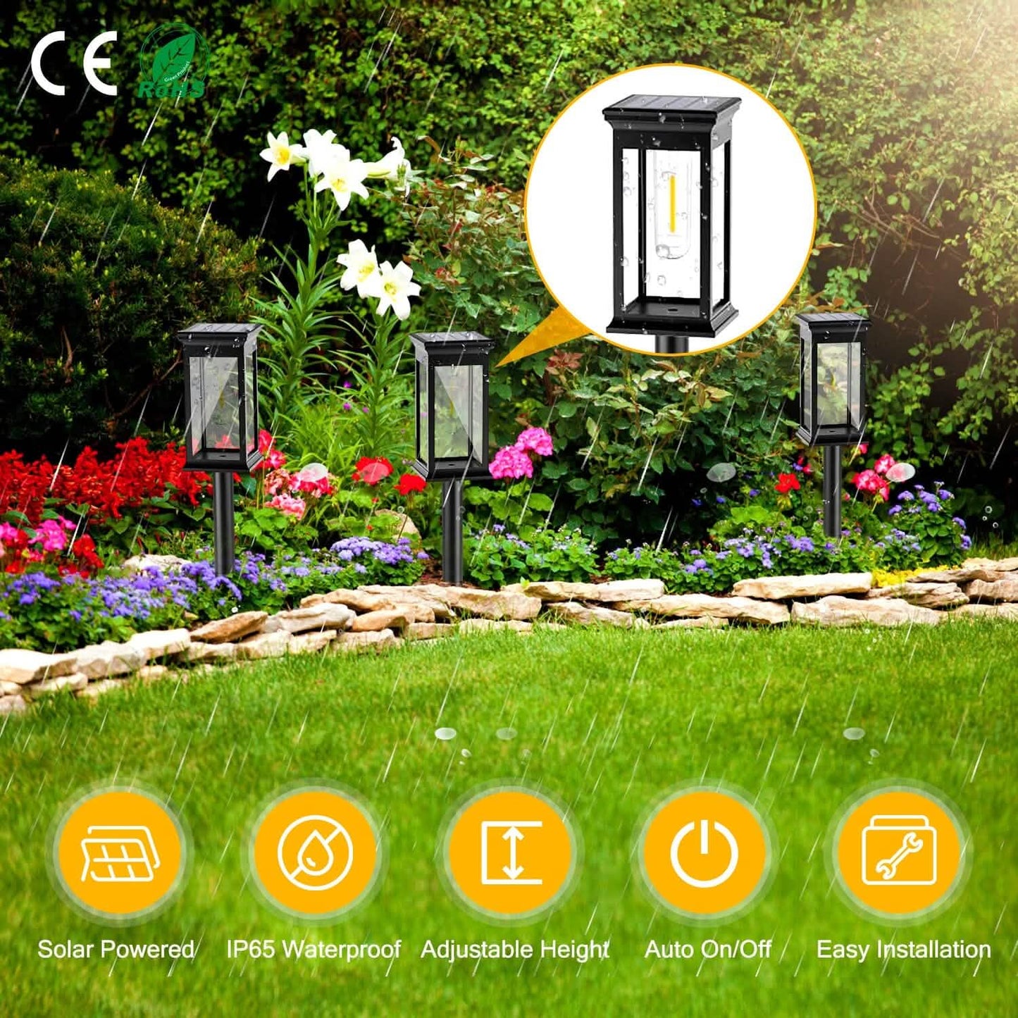 6-Pack: Solar Powered Stake Light IP65 Waterproof Auto On Off