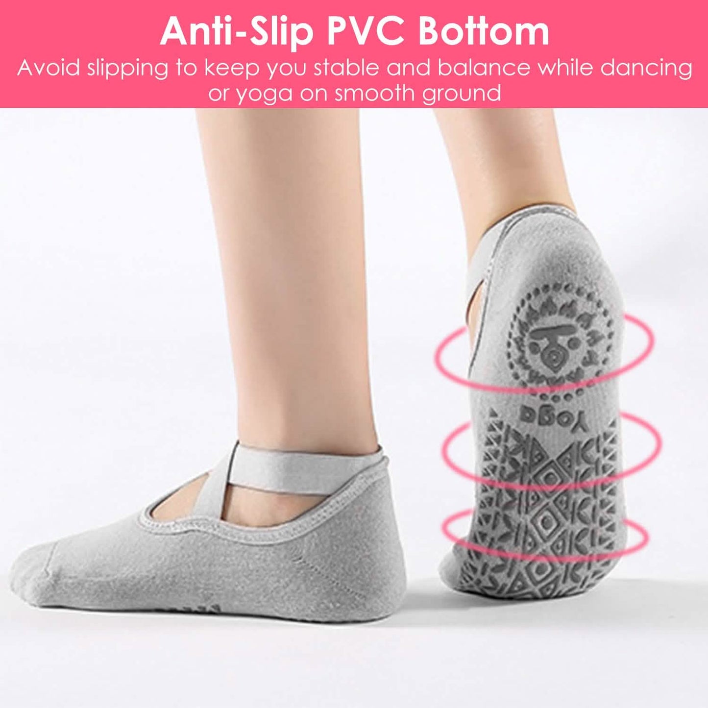 6-Pack: Women Yoga Socks with Straps Non-Slip Grips