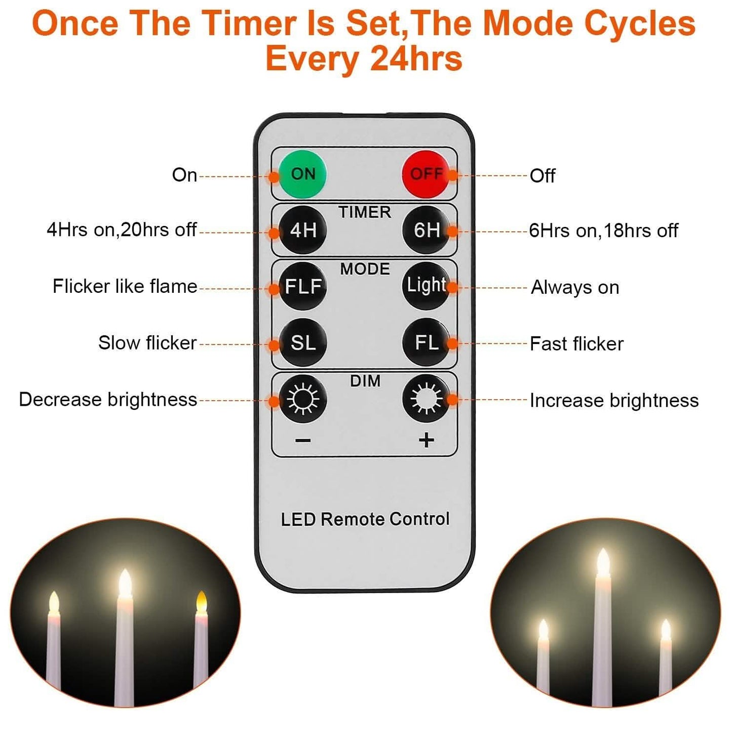 6-Packs: Flameless Taper Candles with 4 Light Modes and Remote Control