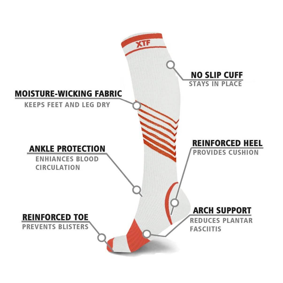 6-Pairs: Ultra V-Striped Knee-Length Compression Socks