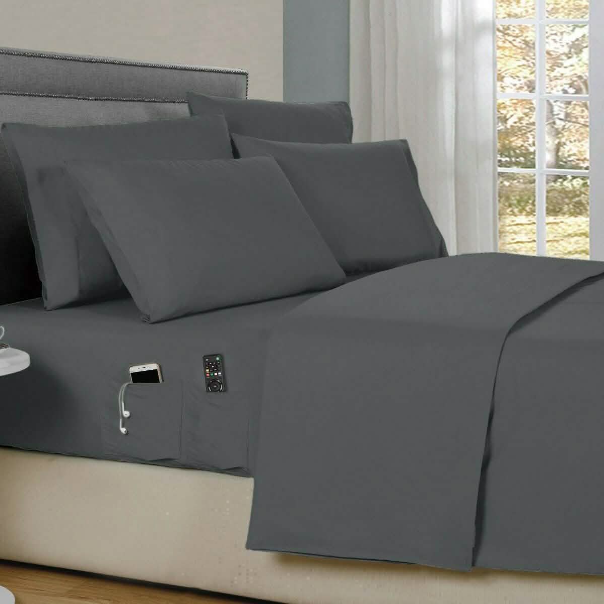 6-Piece: Bamboo Smart Sheet Set With Storage Pocket