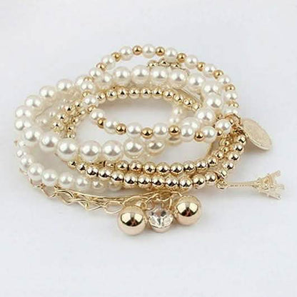 6-Piece: Multi Layer Pearl Bracelet Set