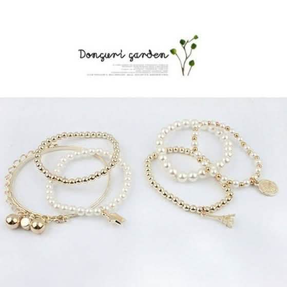 6-Piece: Multi Layer Pearl Bracelet Set