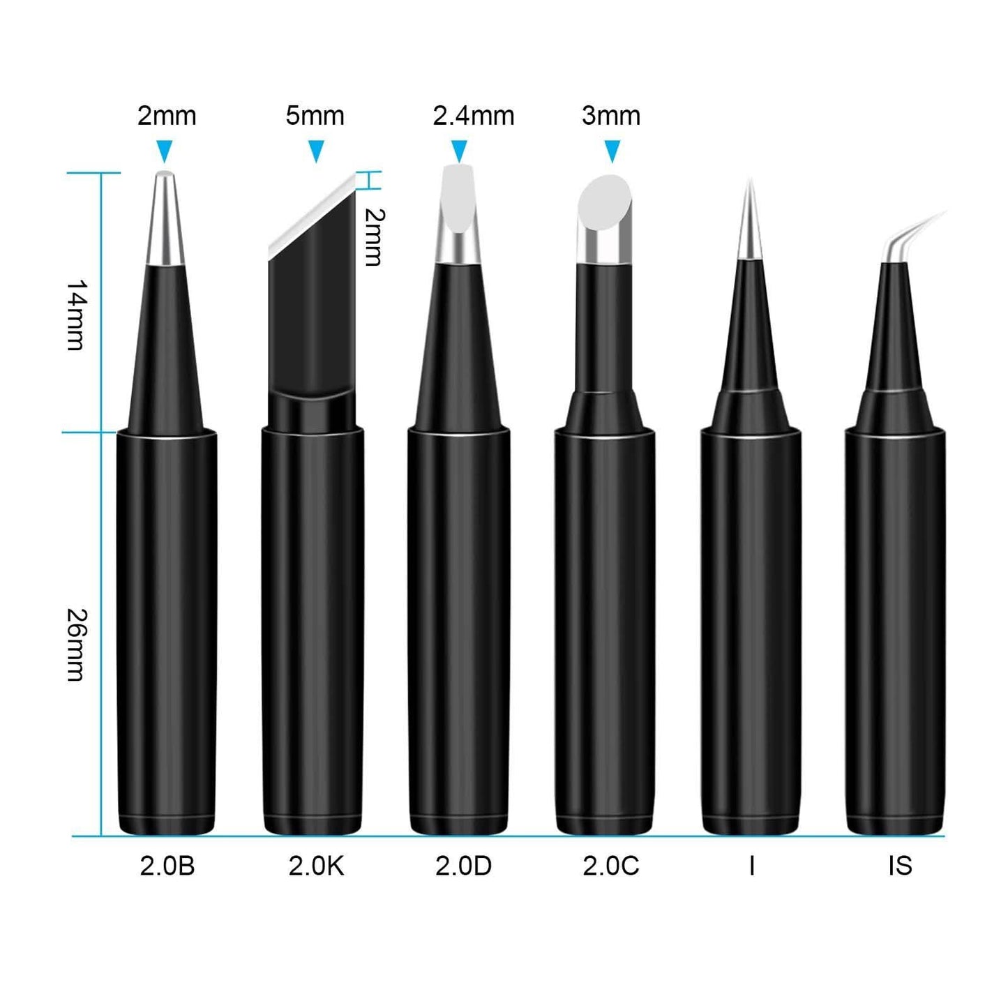 6-Piece Set: 900M-T Series Soldering Iron Tips
