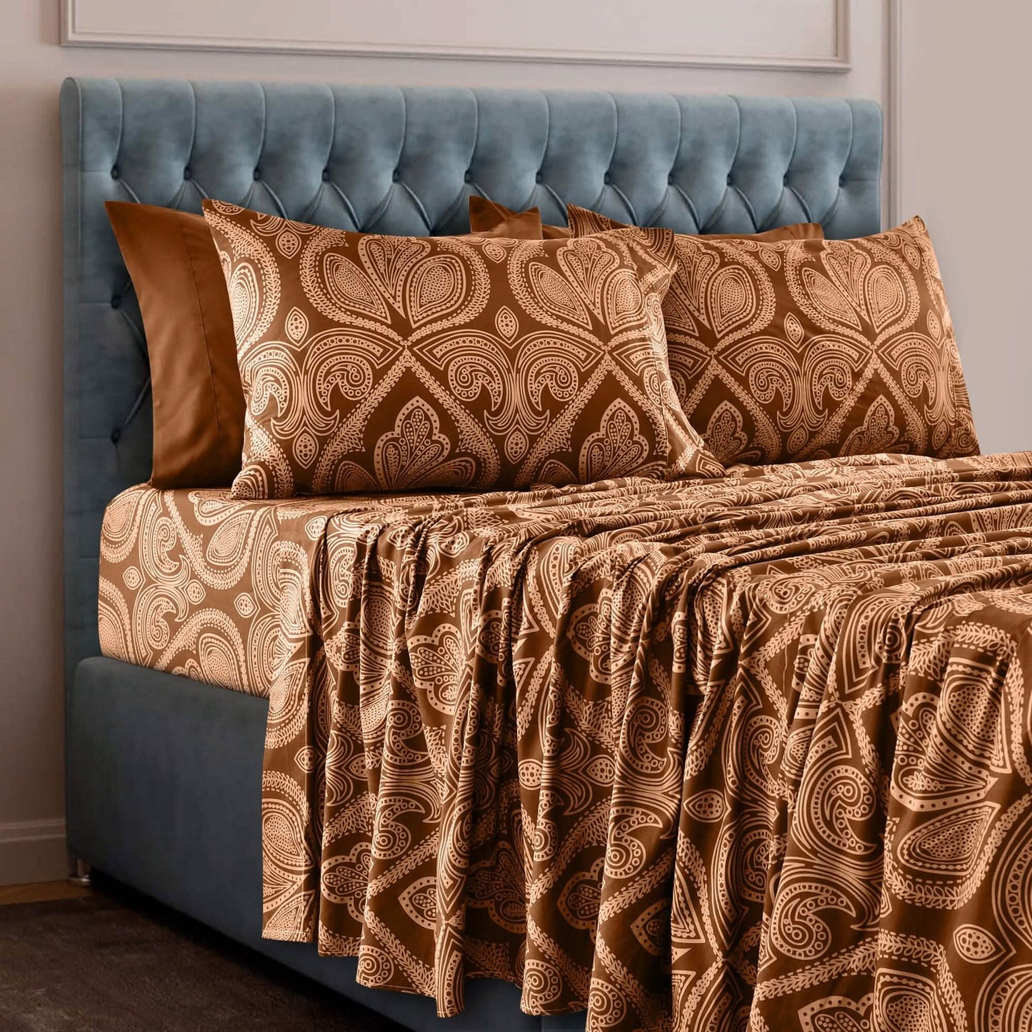 6 Piece Paisley Printed Sheet Set Bed Sheets Deep Pocket Bedding
